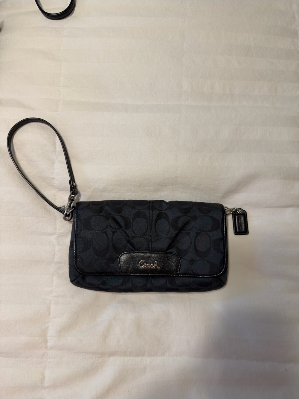 Coach Black Signature Canvas Wristlet with Leather Trim